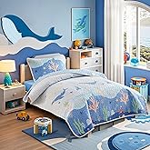 Joyreap 2 Pieces Twin Size Cotton Quilt Set, Ocean Theme Whales Blue Design, Cozy Lightweight Bedding Set Quilt Bedspread Bed Cover for for Kids Boys n Girls- 68x86 inches