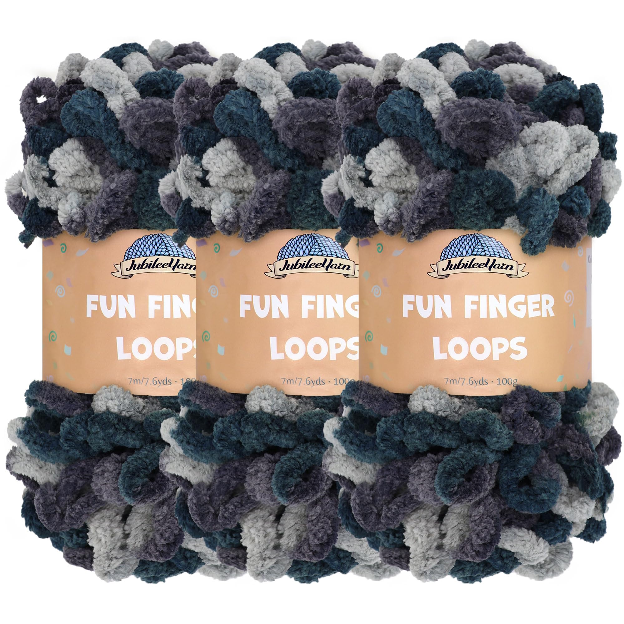 JubileeYarn Fun Finger Loops Yarn - Polyester Jumbo Weight Loop Yarn - 100g/Skein - Green Black Silver - 3 Skeins — image 1