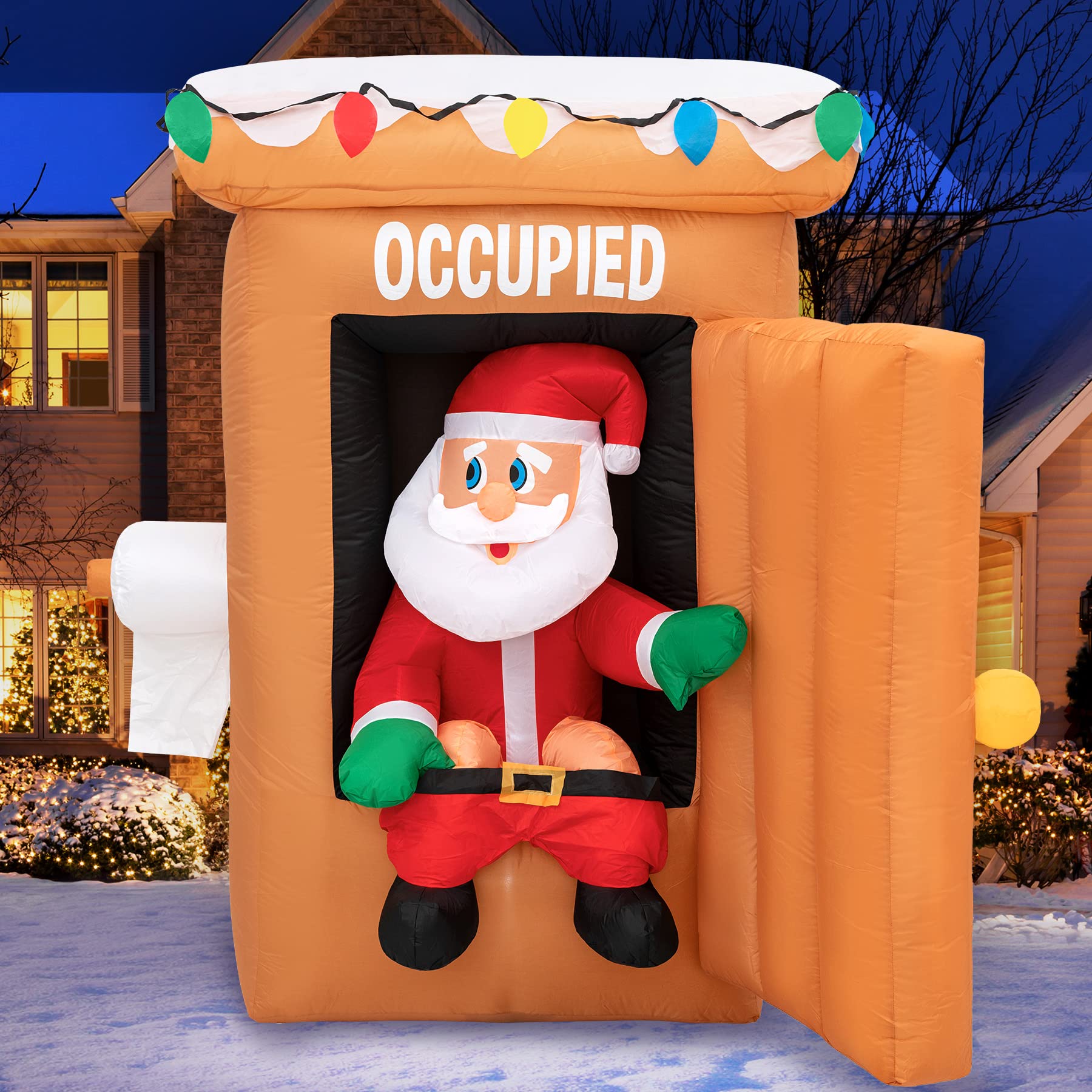 Photo 1 of Holidayana Christmas Inflatables Large 6 ft Santa Outhouse - Inflatable Outdoor Christmas Decorations Blow Up X-mas Decorations for Yard, Lawn & Garden Internal Lights & Built-in Fan