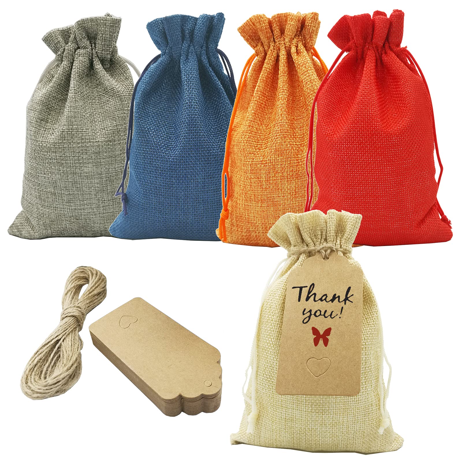 DUGYIRS 30 Pieces Linen Burlap Bag,Burlap Gift Bags with Drawstring 13cm x 18cm Jute Sacks Jewelry ​Pouches Craft Bags for Birthday,Party,Wedding(5 Colors)