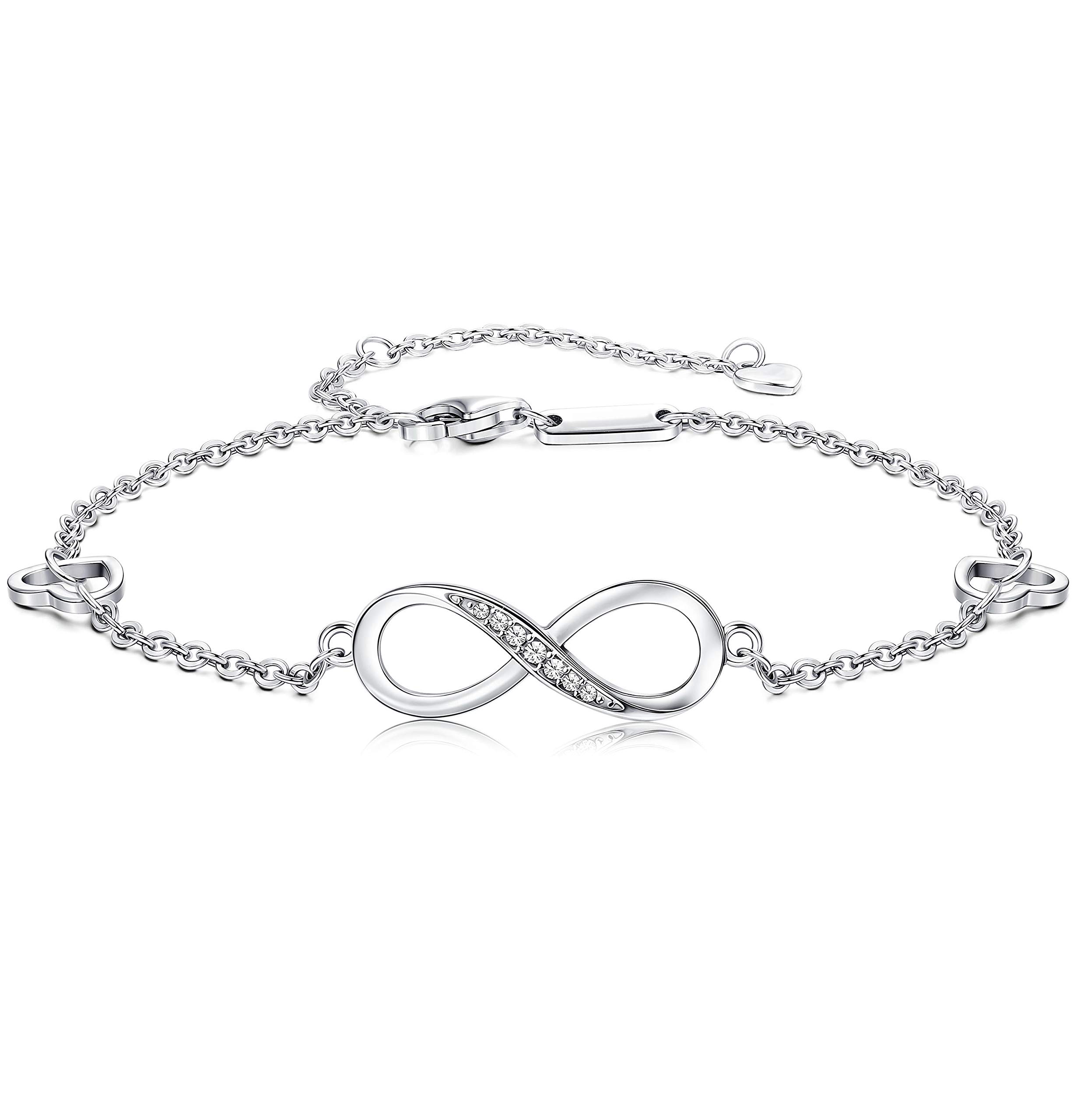 Finrezio 925 Sterling Silver Infinity Anklet Bracelet for Women Girls Adjustable Foot Jewelry 4-Level Adjustable Length Gift For Mother’s Day