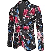 Cloudstyle Mens Suit Jacket Floral Printed Two Button Casual Blazer Sports Coat
