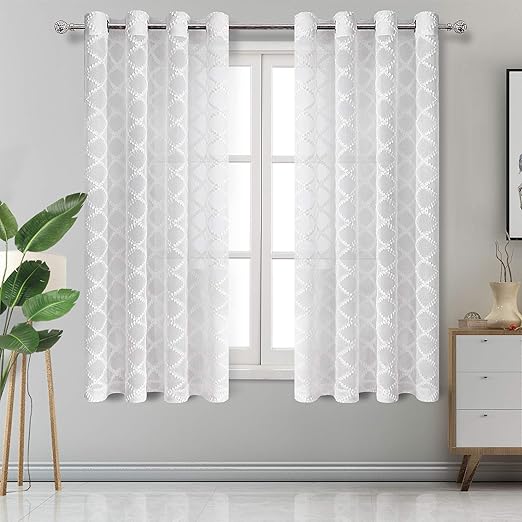 Amazon Com Dwcn Pom Pom Curtains White Semi Sheer Curtains For