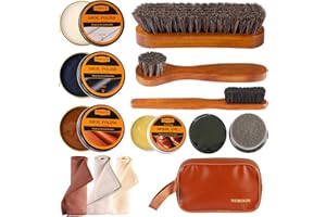NUROON 13Pcs Shoe Care Kit for Men & Women,3 Horsehair Shoe Polish Brush,Black Brown Neutral Mink Oil for Shoes,Care for Leather Boots, Shoe Cleaning Kit as Gift for Men with Shine Sponges & Care Cloth