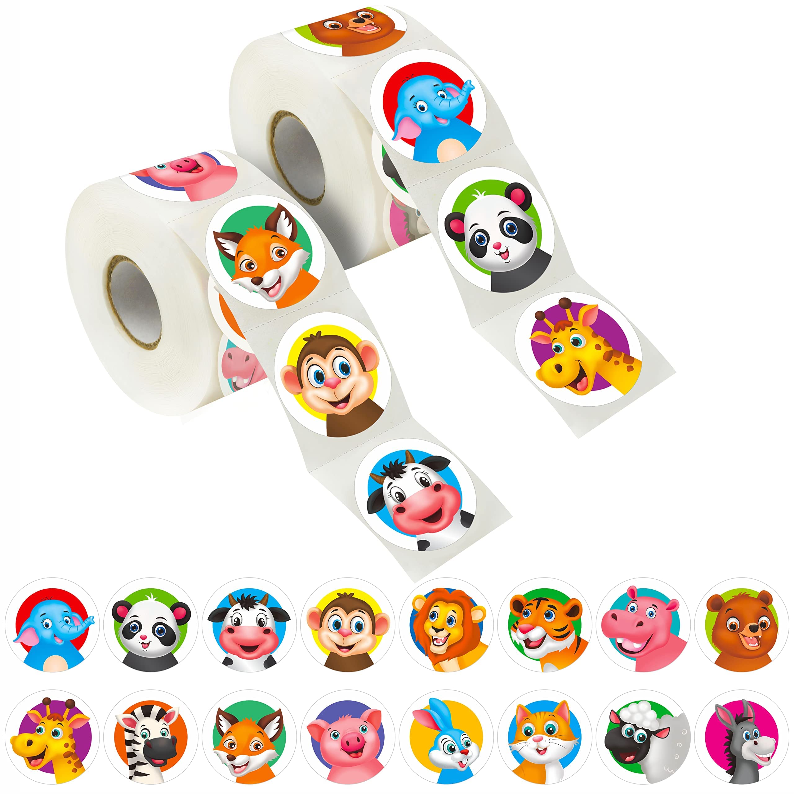 600 Animal Incentive Stickers Adorable Round Animal Face Encouraging Stickers Teacher Reward Motivational Sticker in 16 Designs with Perforated Line (Each Measures 1.5" in Diameter)