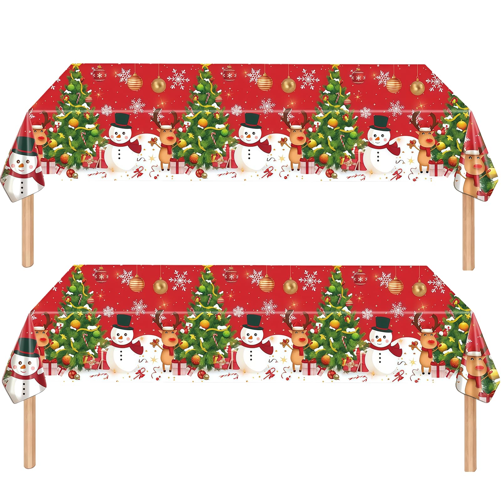 ATBEAMEN 2Pcs Christmas Party Tablecloth Decorations for Xmas Party,Red Elk Snowman Disposable Party Table Cloth Party Table Covers,Dining Tablecover for Winter Holiday Christmas Picnic Party Decor