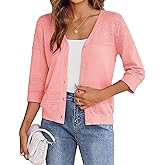 Zeagoo Womens Lightweight Summer Cropped Cardigan 3/4 Sleeve Button up Thin Bolero Crochet Knit Shrug Sweater