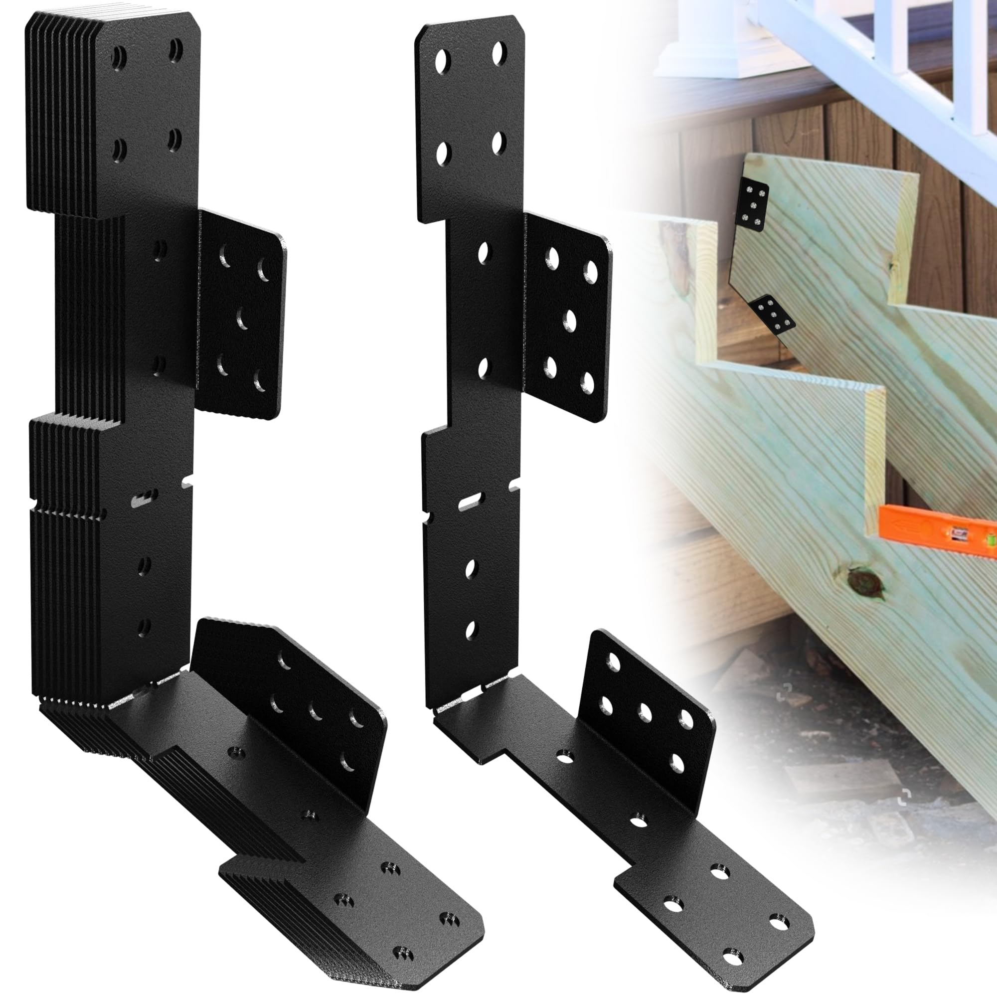 Photo 1 of 10 Pcs Black Stair Stringer Hanger Bracket, Heavy Duty 18 Gauge Adjustable Stair Stringer Hanger,Deck Stair Brackets,Tair Stringer Connector Great for 2x10 2x12 Stair Stringer,Tie Straps Bracket,