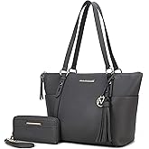 MKF Set Shoulder Bag for Women & Wristlet Wallet Purse: Top Handle Tote Satchel PU Leather Handbag Pocketbook