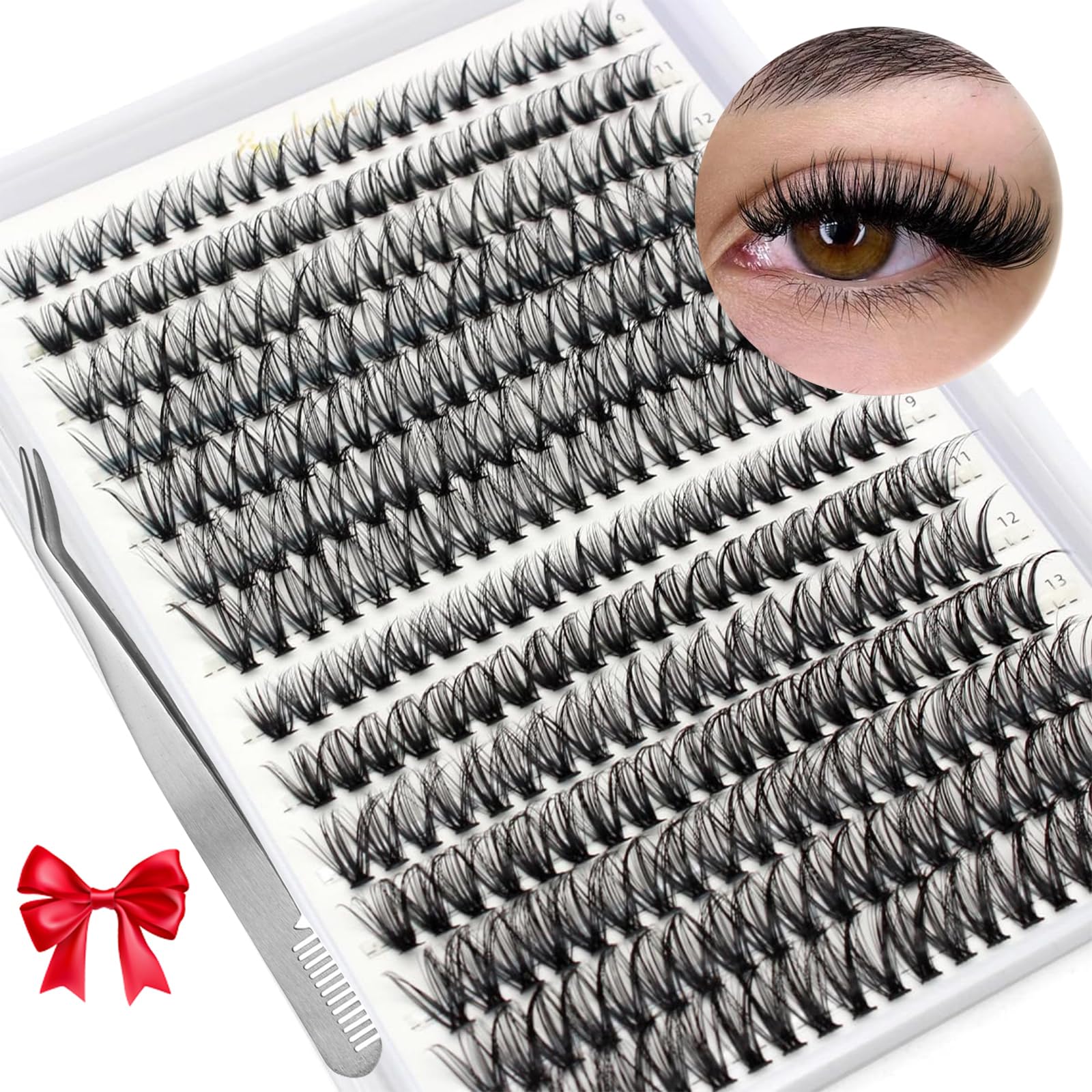280pcs Individual Lashes Cluster Lashes D Curl DIY Natural Eyelash Extension Kit at Home Reusable Wispy Fluffy False Eyelashes Individual Russian Cluster Lashes Kit With a Tweezer(30P+40P, 9-16mm)