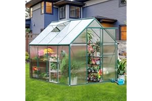 WACASA 6.2' x 8.2' Polycarbonate Greenhouse Kit for Outdoors, Aluminum Heavy Duty Walk-in Greenhouse with Lockable Slid Door, Roof Vent and Raised Base, Outside Greenhouse for Backyard Plants