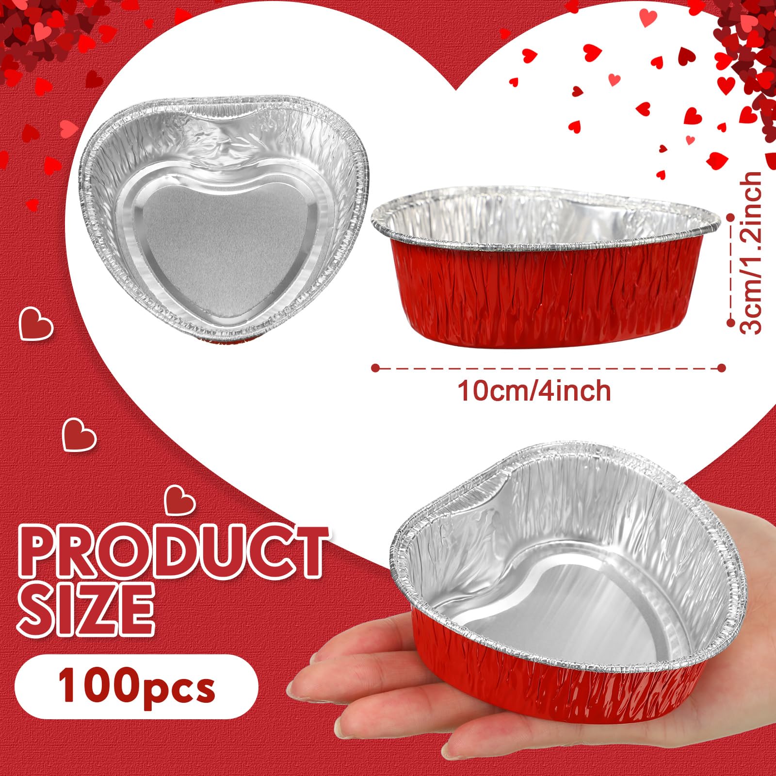 Honeydak Heart Shaped Cake Pans Valentine's Day Aluminum Foil Cupcake