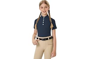 FitsT4 Sports Girls Equestrian Shirt Short Sleeve Horse Riding Polo Shirts Button UP Horseback Show Shirt