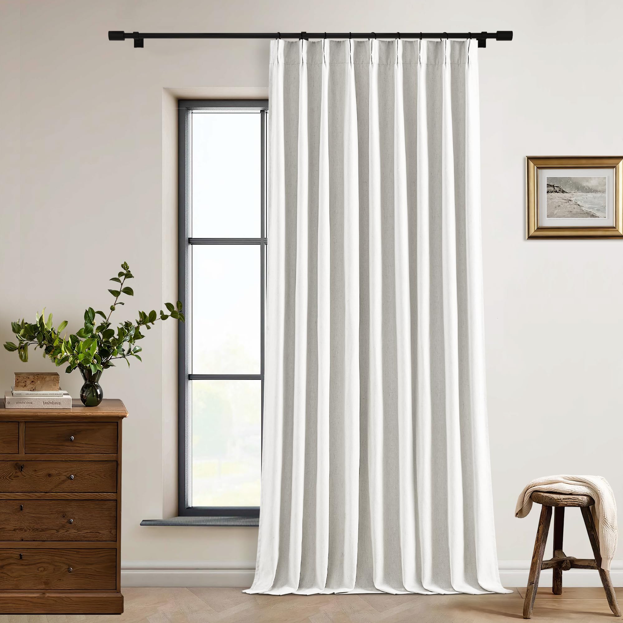 Photo 1 of Extra Wide 60 Inch Width Blackout Curtains 96 Inches Long for Living Room Bedroom Room Darkening Linen Pinch Pleated Office Thermal Insulated Ceiling Track Window Sliding Door Drapes 60x96 1 Panel