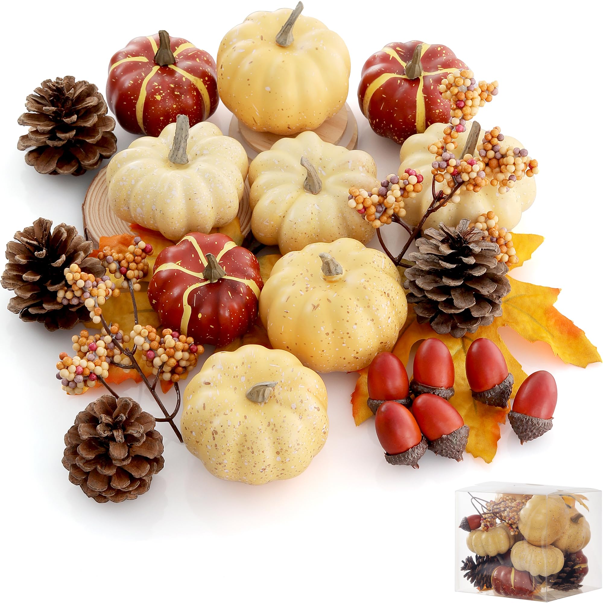 Photo 1 of Artgar Pumpkin Decor Set, 23 PCS Fall Harvest Decorations Including Mini Pumpkins, Acorns, Pinecones, Berries, Maple Leaves for Home Table Wedding DIY Fall Halloween Thanksgiving Decor