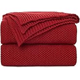Longhui bedding Burgundy Cotton Cable Knit Throw Blanket for Couch Sofa Chair Bed Home Decorative, 3.4 Pounds 60 x 80 Inch Woven Throw Blankets with Bonus Laundering Bag