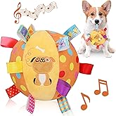 Letalong Dog Squeaky Plush Toy with Straps, 6-Inch Soft Stuffed Ball with Cotton Material and Bell Built-in, Pet Interactive Fetch Toy for Small to Large Dog