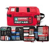 SURVIVAL Large First Aid Kit, 142-Piece Emergency Response System | Color-coded organization, water-resistant, home, workplace &amp; outdoor readiness, major &amp; minor wound care