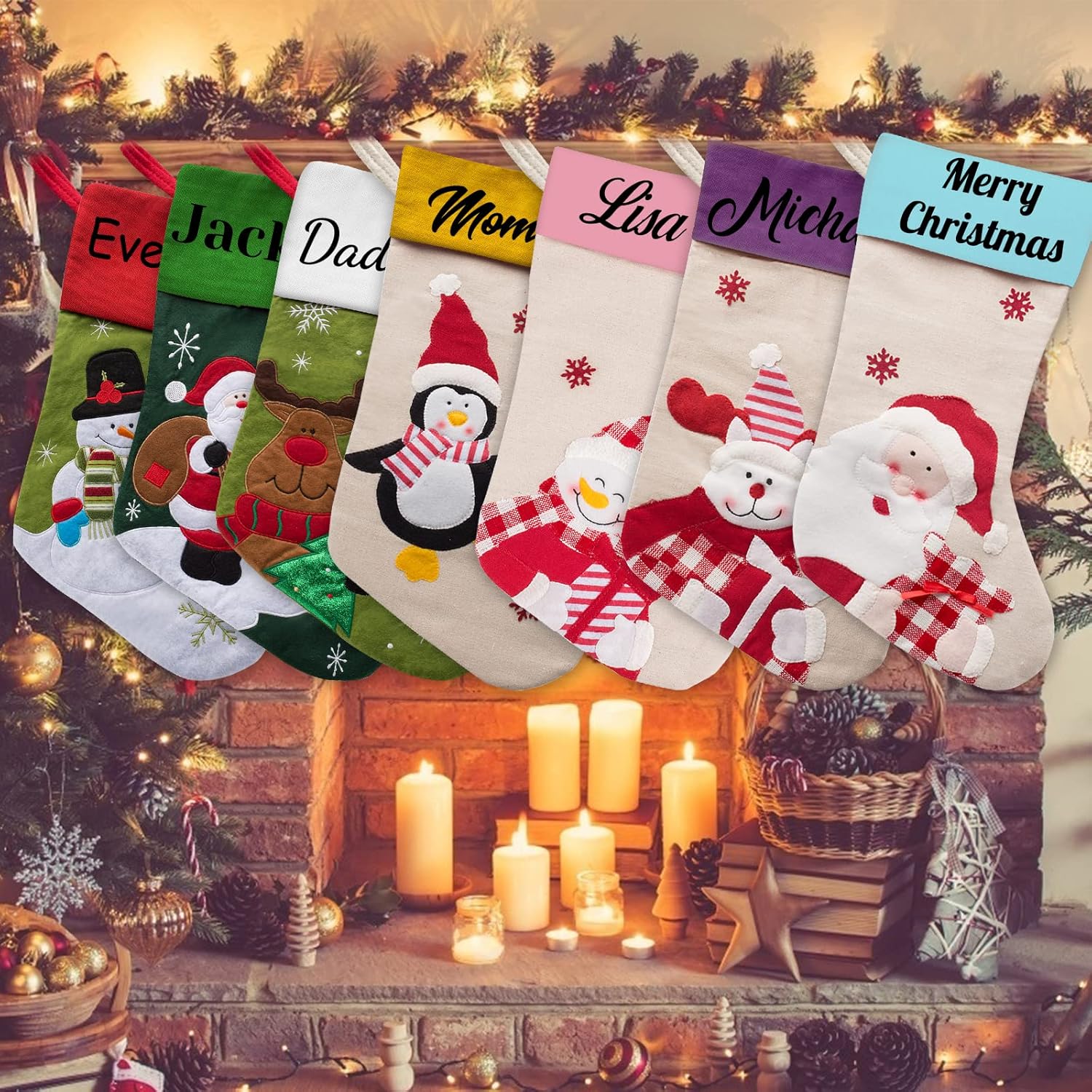 Stockings & Holders - Farmelov Christmas Stockings Personalized Set of 7,Customizable Stocking Christmas 1 2 3 4 6 7 Pack Custom with Name Text,Family Friends Xmas Day Decoration Gifts - 20 inch
