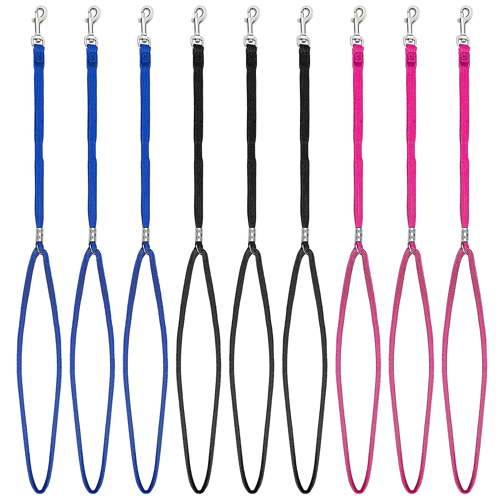 Molain Dog Grooming Leash Set, 9 Pieces Adjustable Nylon Restraint Loops, Bathing Tether Straps for Dog Cat, Harness Safety Rope for Pet Grooming Table Bathtub Supplies, Blue, Black, Pink