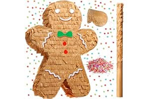 Qeeenar Christmas Piñata 16 Inch Christmas Piñata with Stick Blindfold and Confetti Pack for Birthday Xmas Holiday Game(Gingerbread Man)