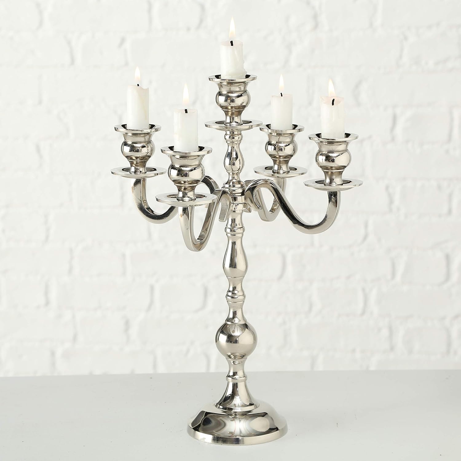 Hamptons Five Arm Silver Candelabra, Hand Crafted of Silver Aluminum Nickel, Over 1 Ft Tall (13.75 Inches ) from The Hotel Resort Collection: Kitchen & Dining