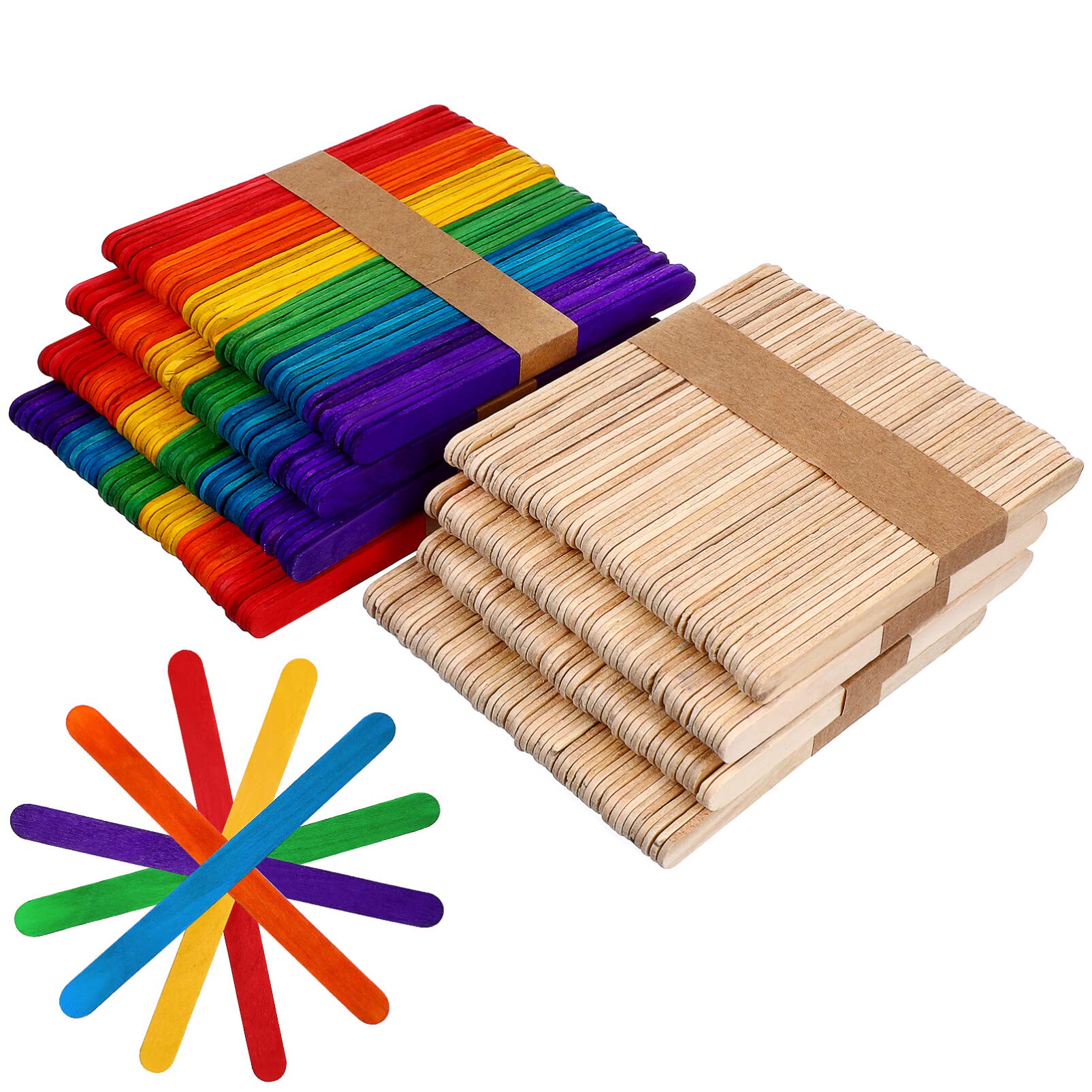 EXCEART 400Pcs Colorful Craft Sticks,Natural Wood Craft Sticks, Wooden Ice Pop,Ice Cream Sticks, Rainbow Sticks,4.2Treat Sticks for DIY Crafts