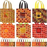 Chapou 60 Pcs Happy Thanksgiving Gift Bags Fall Party Favor Non Woven Pumpkin Turkey Fall Tote Bags with Handles for Autumn Birthday Treat Party, 6 Styles