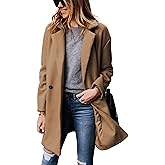 Hooever Women's Notched Lapel Wool Coat Single Breasted Pea Coats Winter Wool Blend Blazer Jacket