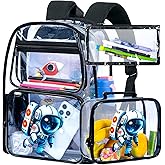 KLFVB 3PCS Clear Backpack for Girls and Boys, Kids See Through Backpacks Stadium Approved, Transparent Bookbag for Elementary