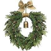 ECLECTICIA Christmas Wreath-21Inch Cypress Wreath with Bells,Bow,Pinecones,Artificial Christmas Wreaths for Front Door,for Indoor Outdoor Wall Window Porch Christmas Decorations