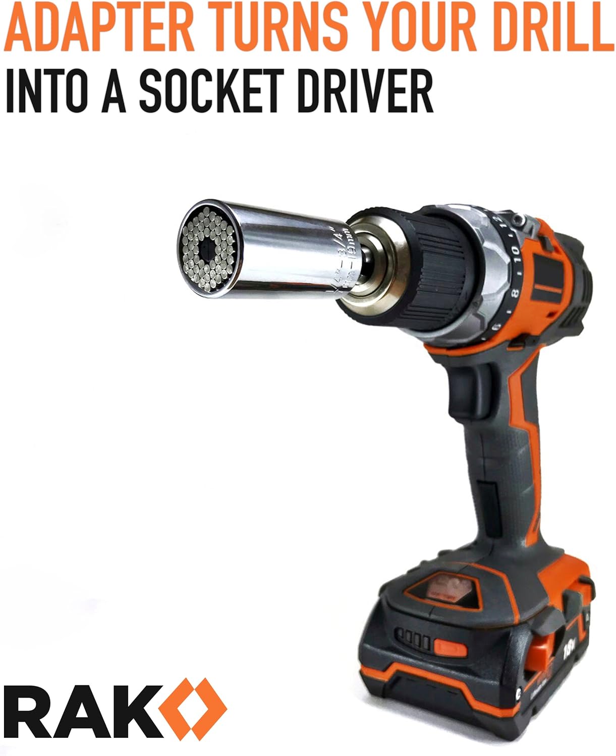RAK Universal Socket Grip (7-19mm) Multi-Function Ratchet Wrench Power Drill Adapter 2Pc Set - Best Unique Tool Gift for Men, DIY Handyman, Father/Dad, Husband, Boyfriend, Him, Women - - 