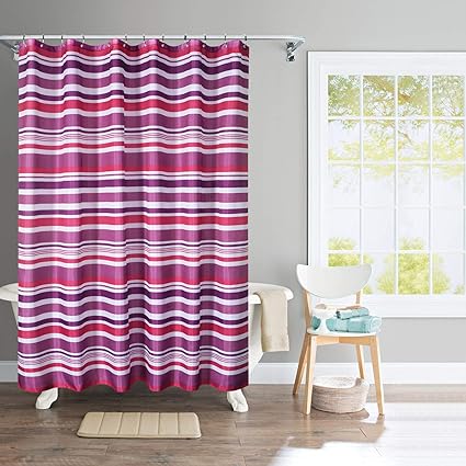 Deco Window Polyester Waterproof Shower Curtain with 12 Hooks 71(W) X 71(H) (Amethyst)