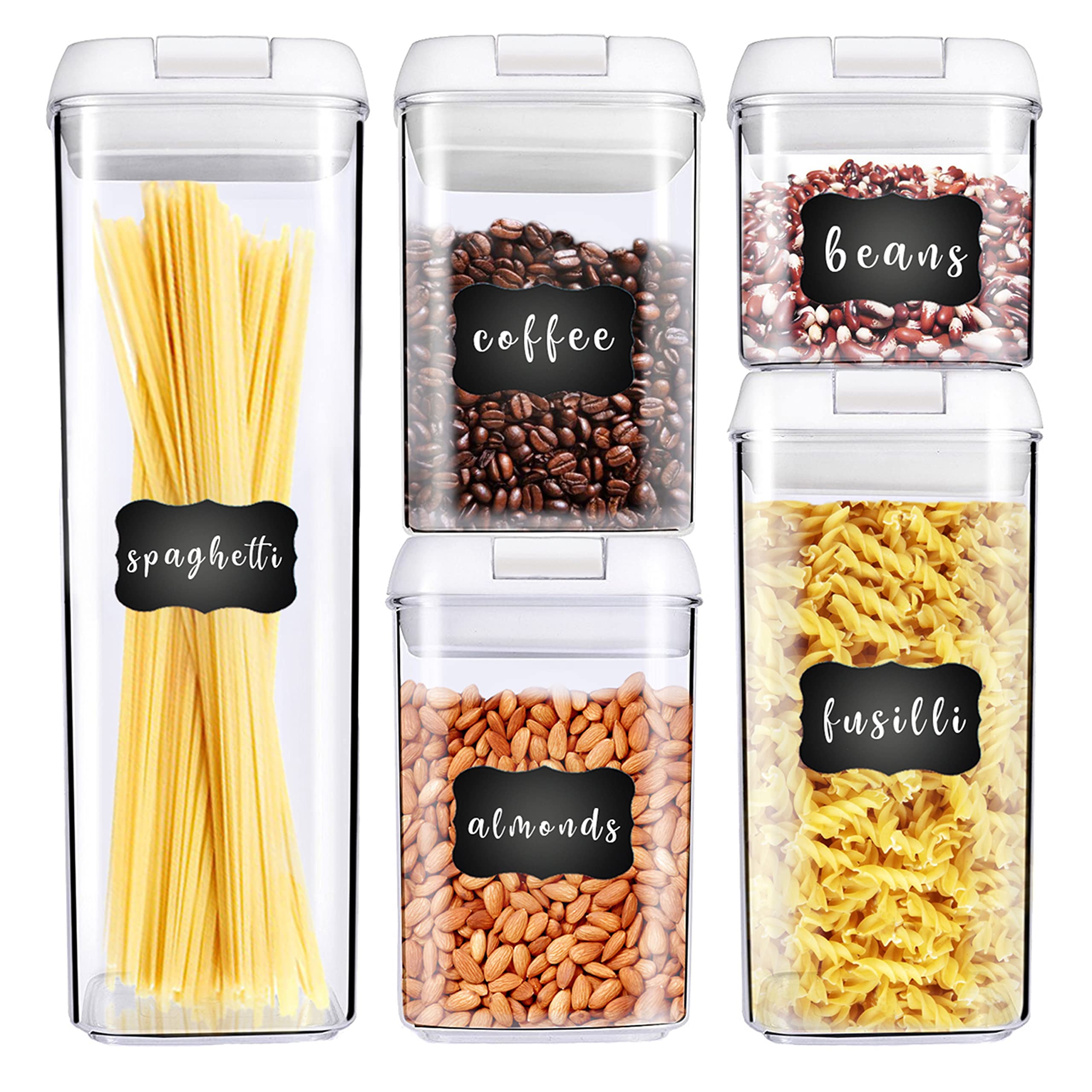 George Olivier Food Storage Containers | Set of 5 Kitchen Storage Containers + 8x Chalkboard Labels & Marker | The Perfect Airtight Food Storage Container for Cereal, Flour, Rice, Pasta & More!