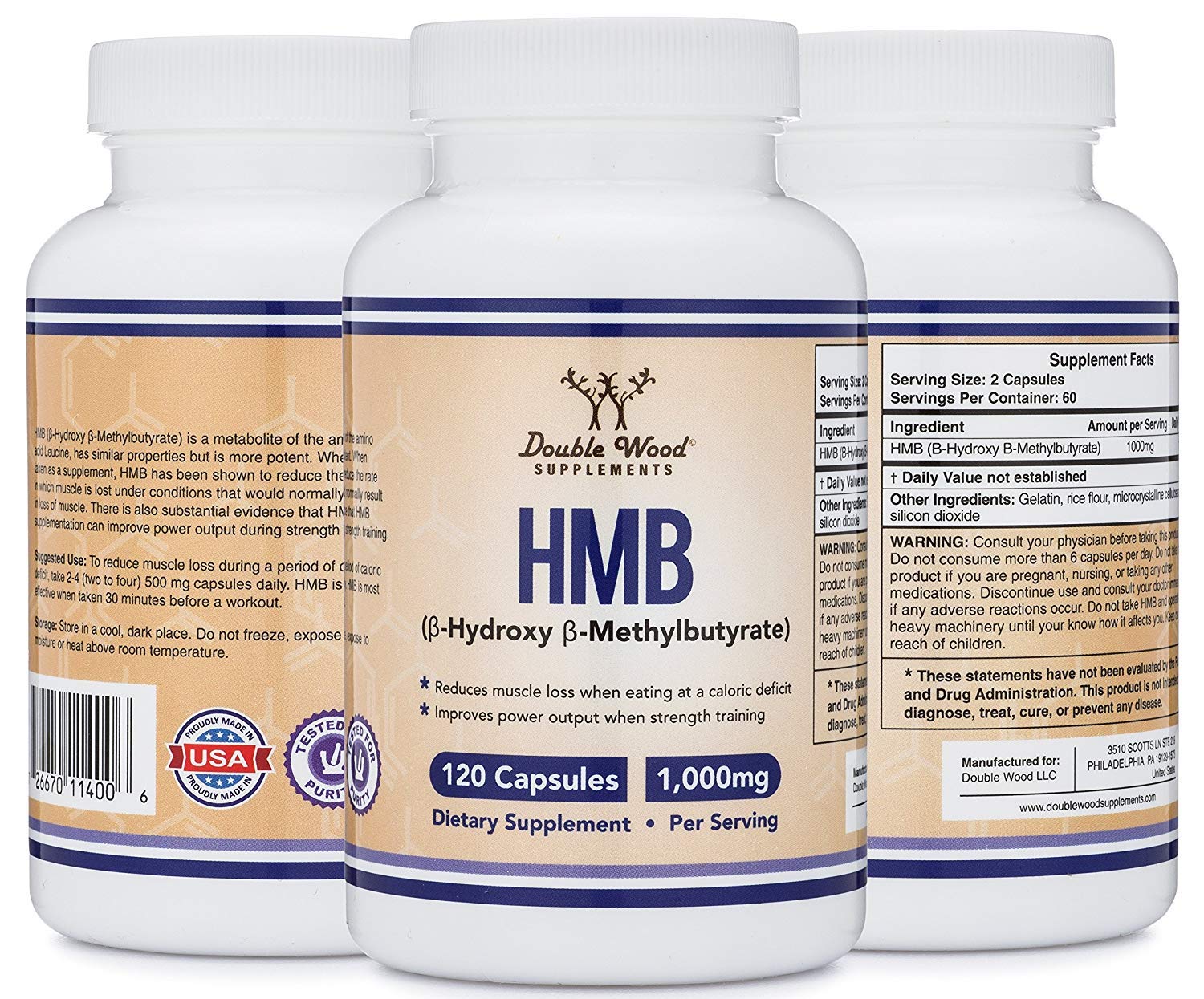 HMB Supplement, Third Party Tested, Made in USA, 120 Capsules, 1000mg