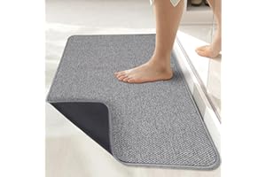 BOSAP Bath Mat,Ultra Thin Bathroom Rugs,Rubber Bath Mats for Bathroom,No Slip Bath Rugs,Quick Dry,Machine Washable,Low Pile,Absorbent,Shower Outside,Sink,Home Decor Accessories.Grey,1'5"x2'3"(17x27Inch)