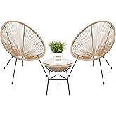 Best Choice Products 3-Piece Outdoor Acapulco All-Weather Patio Conversation Bistro Set w/Plastic Rope, Glass Top Table and 2