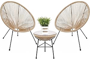 Best Choice Products 3-Piece Outdoor Acapulco All-Weather Patio Conversation Bistro Set w/Plastic Rope, Glass Top Table and 2 Chairs - Natural