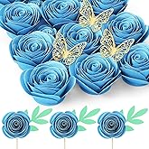 Mverse Blue Roses Artificial Flowers, Mini Paper Flower Crafts DIY Gift Decorations for Custom Shadow Box Frame, Graduation Cap, Cake Topper (18 Pieces, Blue)