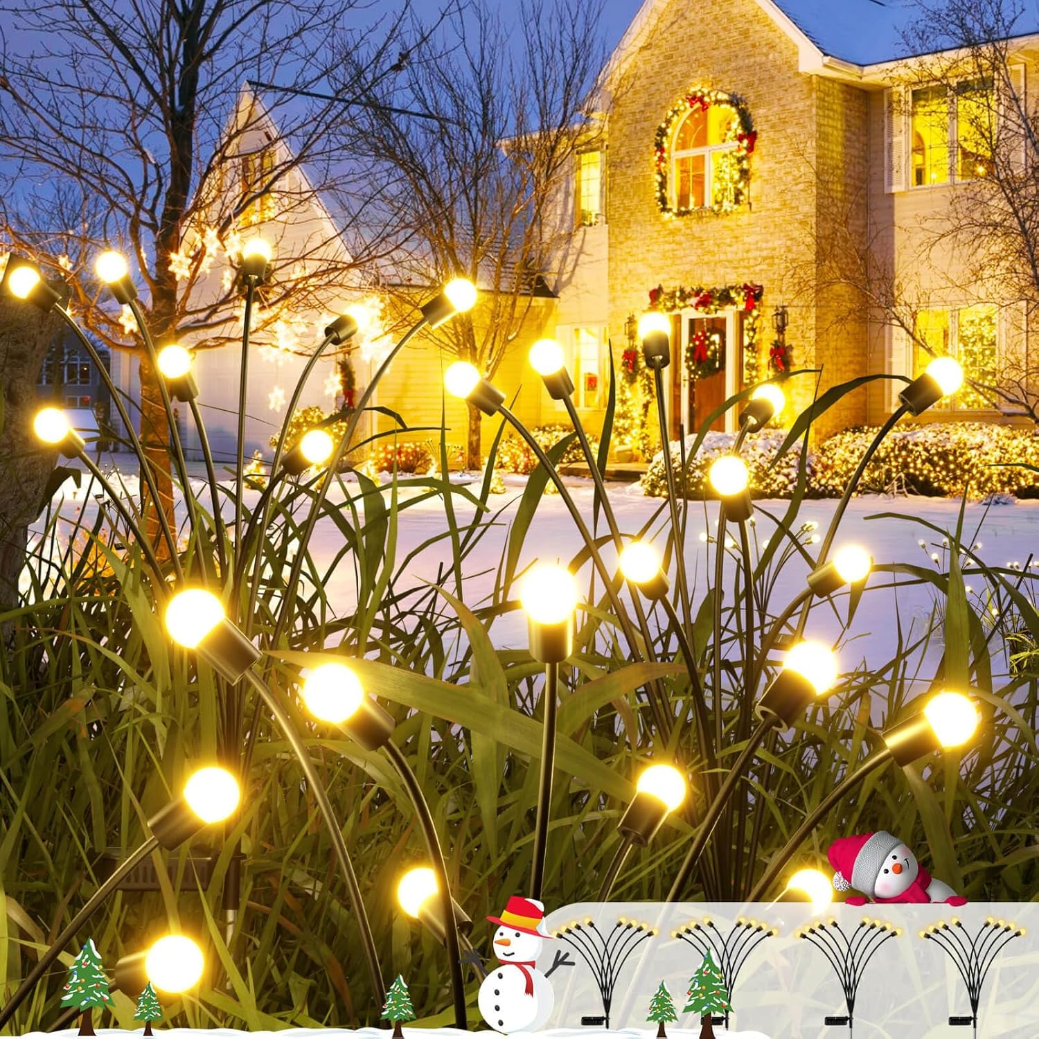 Lighting - CRILEAL 4Pack Christmas Decorations, 32LED Solar Christmas Lights Outdoor Waterproof, Outside Swaying Firefly Garden Lights for Patio, Pathway, Yard Decor, Christmas Gift, White Warm