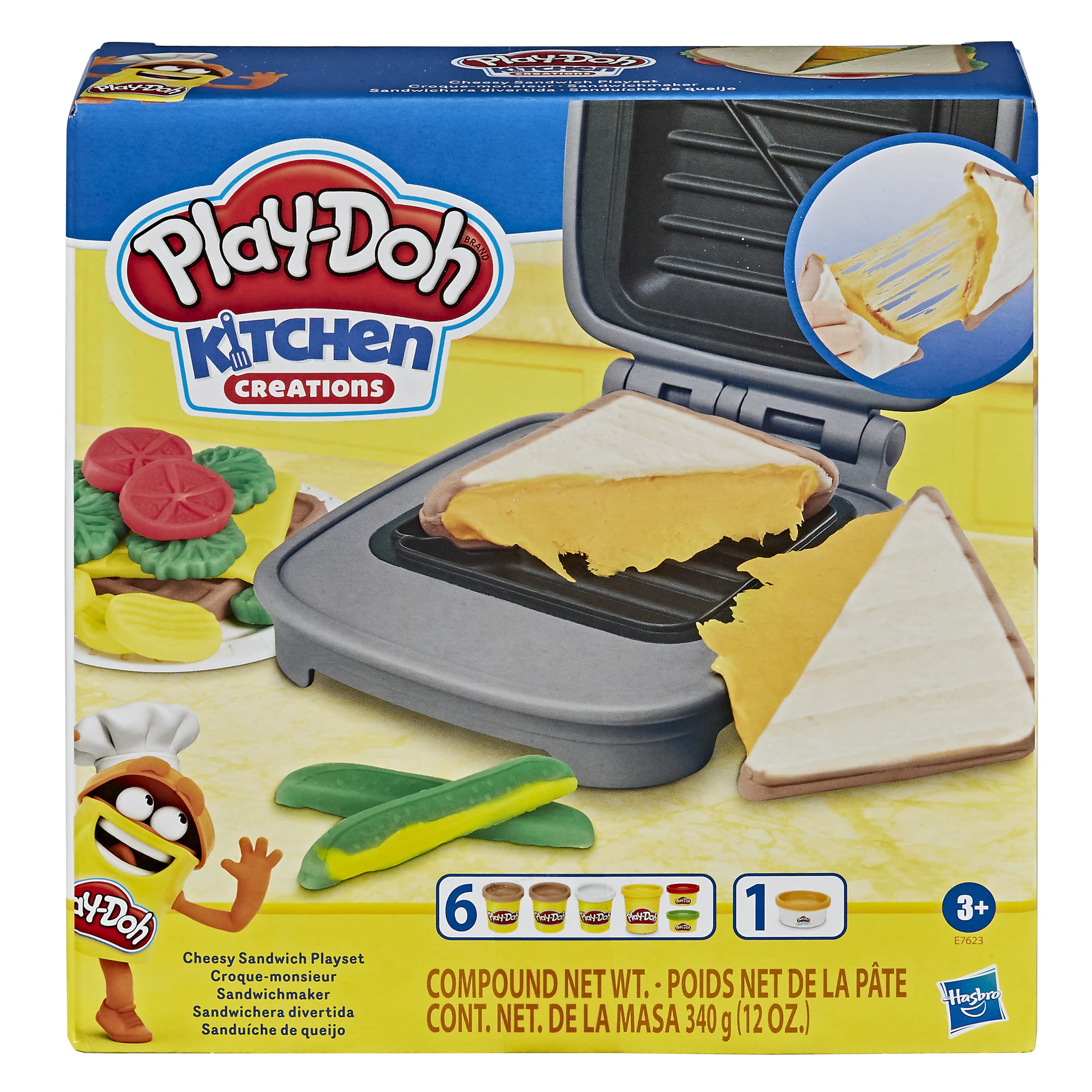 Play-Doh Kitchen Creations Cheesy Sandwich Play Food Set for Kids 3 Years and Up Elastix Compound and 6 Additional Colours