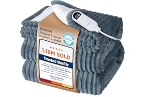 Bedsure GentleSoft Heated Blanket Electric Throw - Soft Ribbed Flannel Electric Blanket, Heating with 4 Time Settings, 6 Heat Levels, 3 hrs Timer Auto Shut Off, Gifts for Grandma (50x60 inches, Grey)