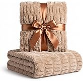 Luxury Concepts Soft Faux Rabbit Fur Throw Blanket - 50" x 60", Elegant Ruched Design Blanket, Machine Washable and Wrinkle Resistant, Lightweight Tan Throw Blanket for Couch, Sofa and Bed