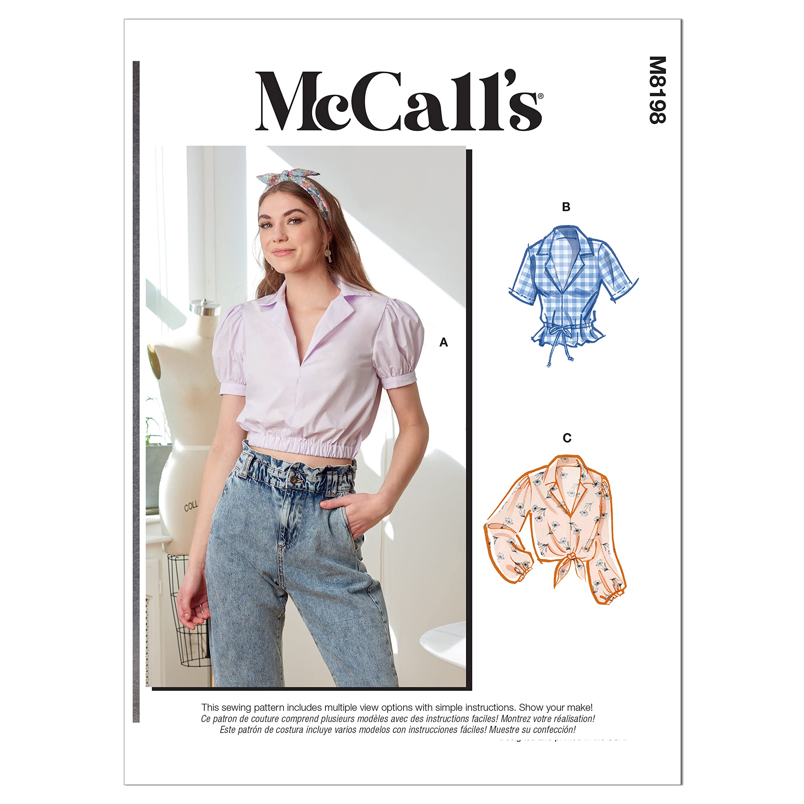 McCalls Sewing Pattern M8198A5 A5 (6-8-10-12-14) Misses' Tops, Multi Colour