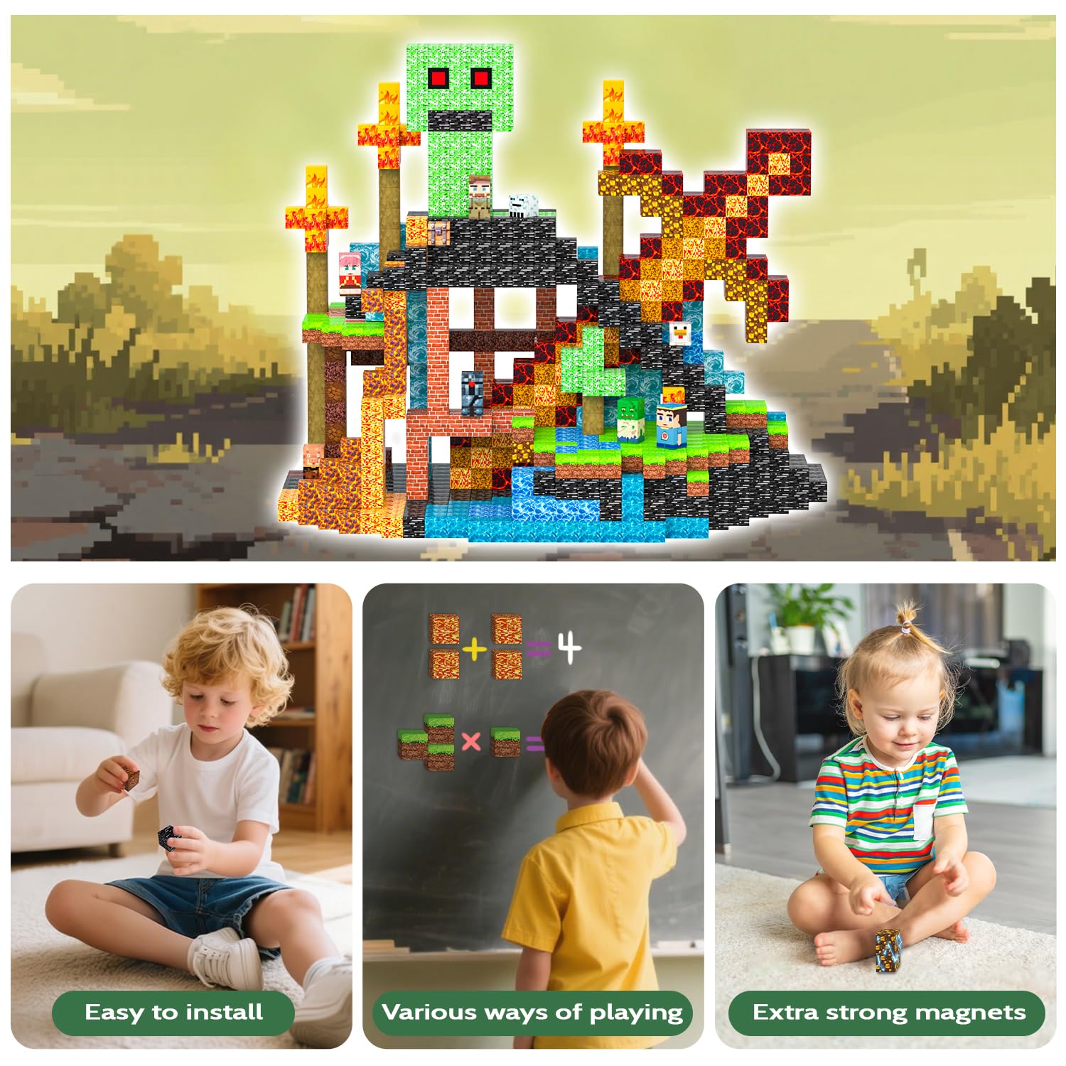 SSAWER Magnetic Blocks Toys for Kids, 100 PCS Building Blocks Cubes, Stacking Magnetic Tiles Toys for Kids Toddlers Boys Girls Ages 3 4 5 6 7 8-12 Birthday Gifts Party Supplies (Underworld)