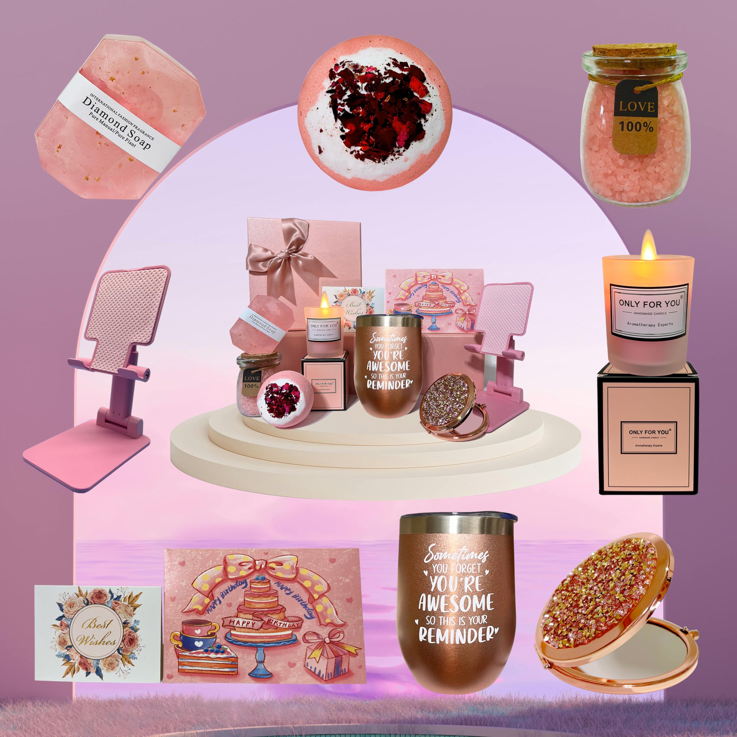 Cute pink stuff-Birthday Gift for Woman-Get Well Soon Gifts for Her-Care Package for Women-Sympathy Gifts-After Surgery Feel Better Self Care Gifts-Happy Bath Set Relaxing Spa Gift