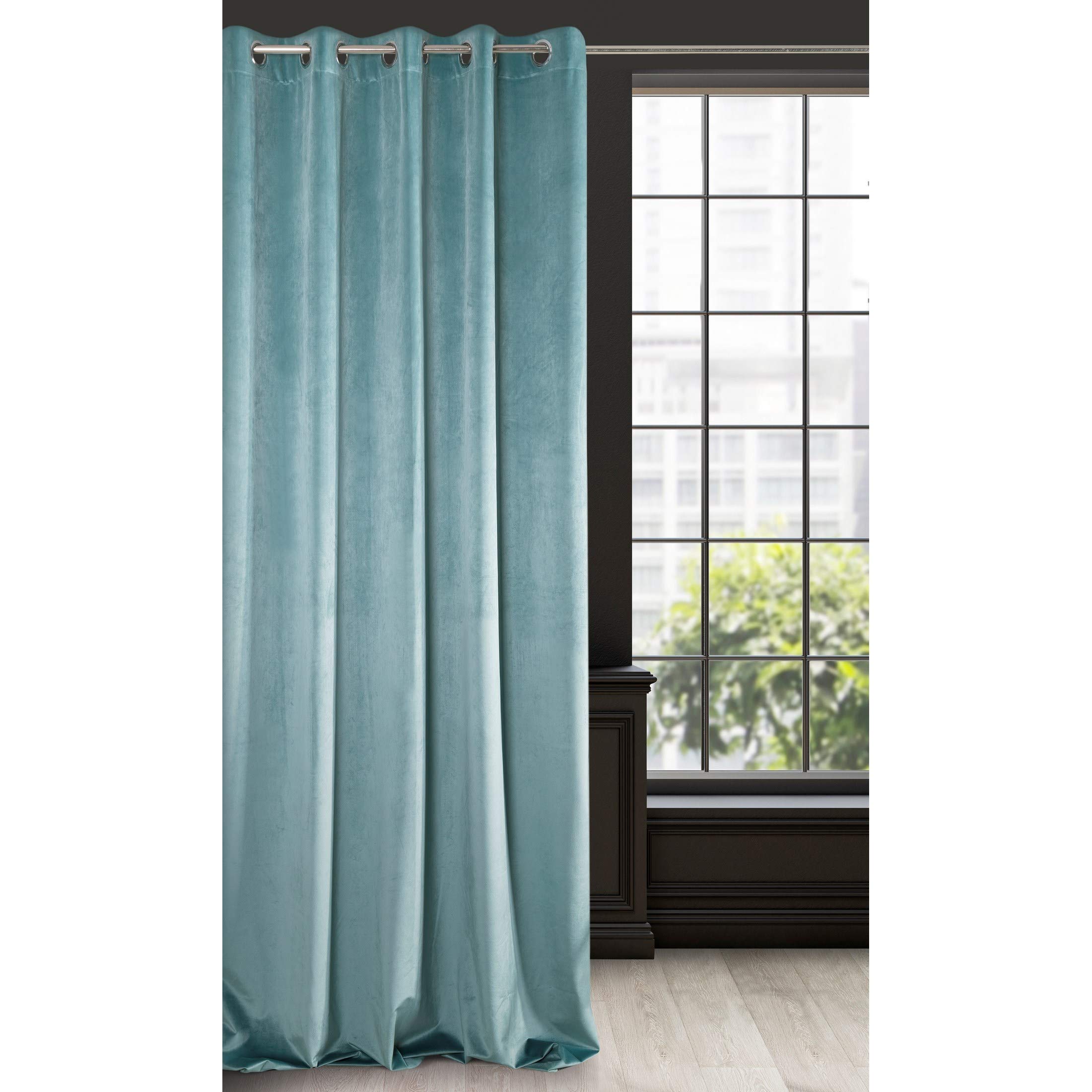 Eurofirany Soft Plain Opaque Velvet Curtain with Eyelets - 1 Unit, Thick Fluffy Panel Drape Classic Glamour Elegant Living Room Bedroom, W55'' x L98.4'', 140x250 cm, See Green