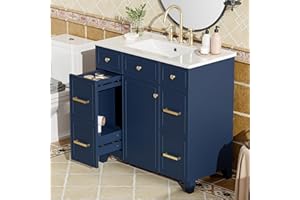 Polibi 36" Bathroom Vanity with Sink Top Set, Bathroom Storage Cabinet with Soft Close Doors and Drawers, Modern Cabinets for Bathroom, Navy Blue
