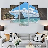 SIGNWIN 5 Panel Canvas Wall Art Aerial Beach Beach Coastal Cool Minimalism Multicolor Photography Relax/Calm for Home Decorations Ready to Hang - 60