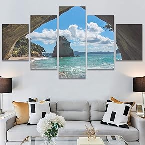 SIGNWIN 5 Panel Canvas Wall Art Aerial Beach...